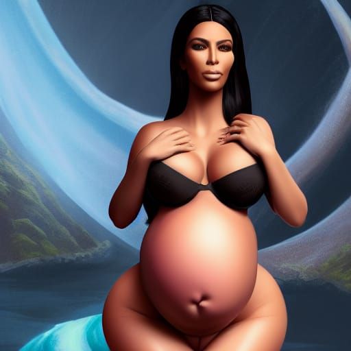 Pregnant Woman in Lingerie: Detailed Matte Painting