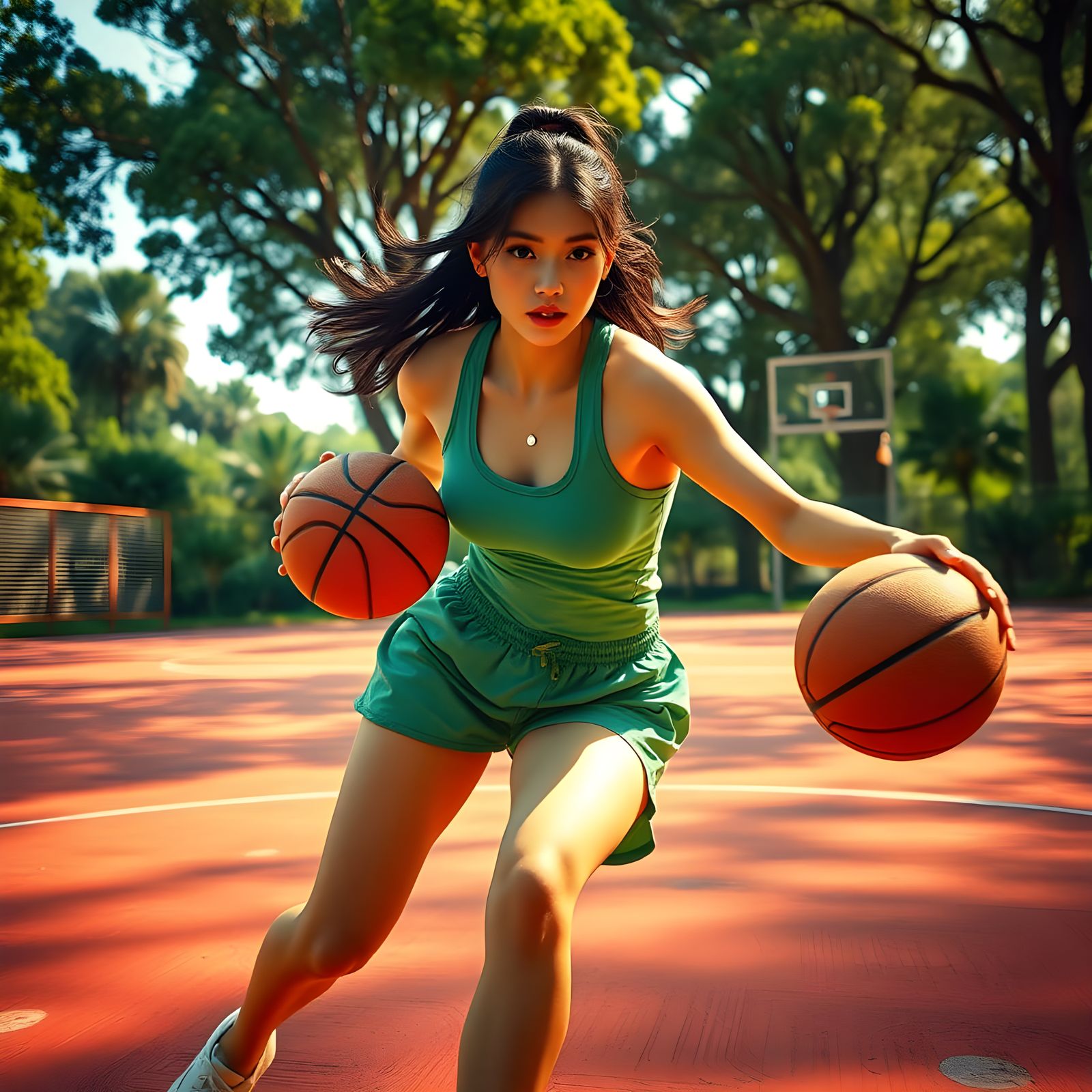 Asian Woman Plays Basketball: Fantasy Concept Art