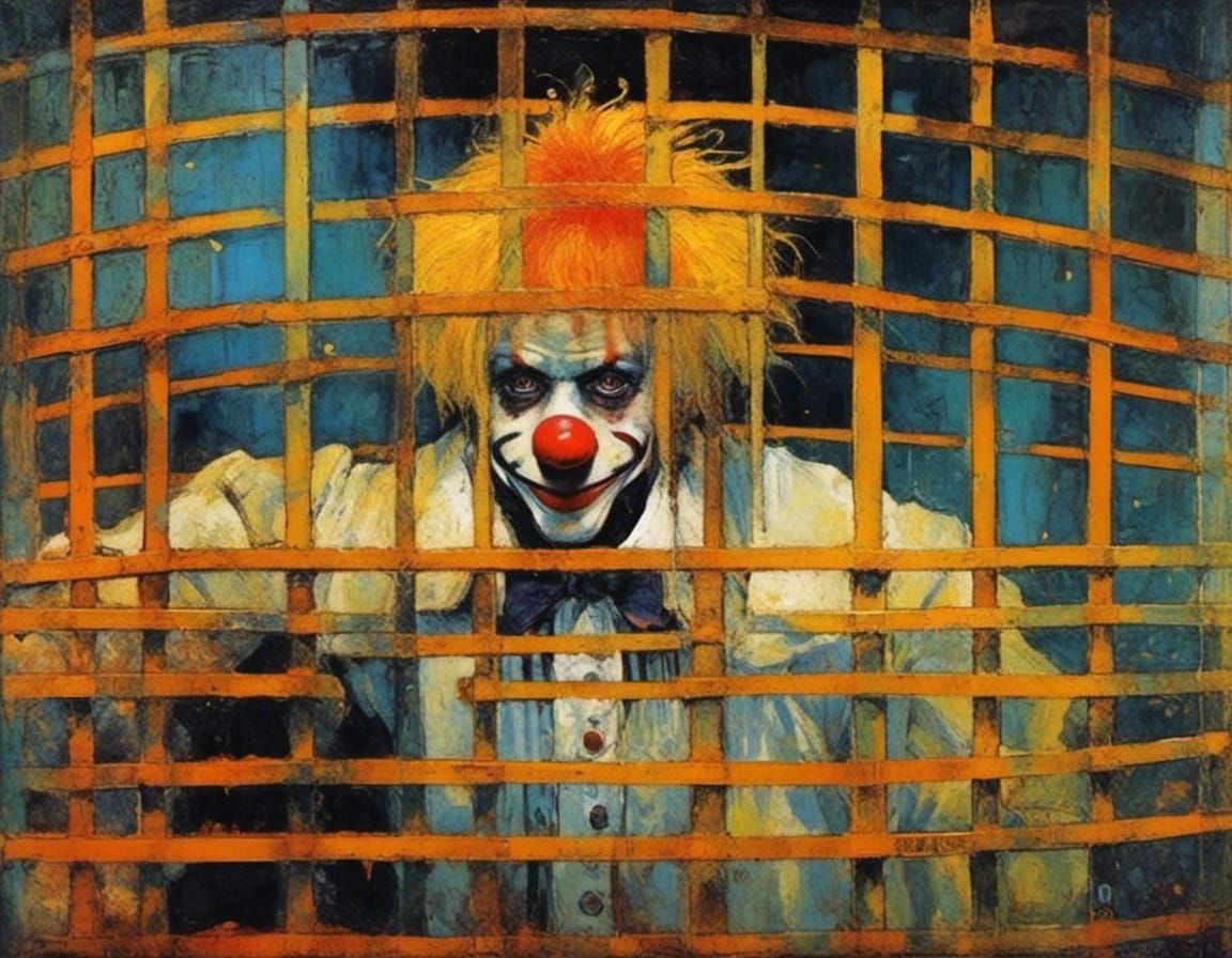 Sad Clown Behind Prison Bars