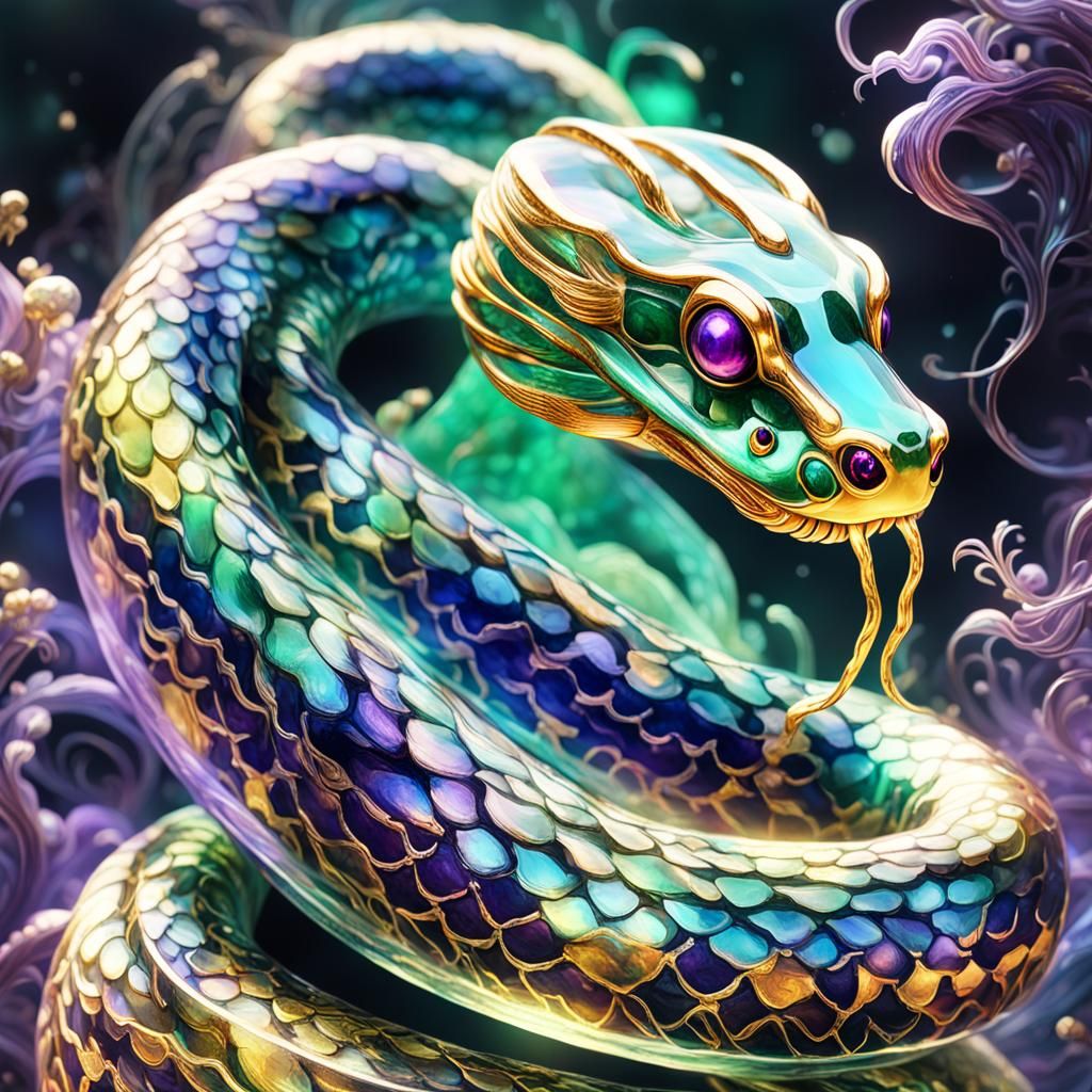 Synthetic Jade Snake with Potala in Surreal Style