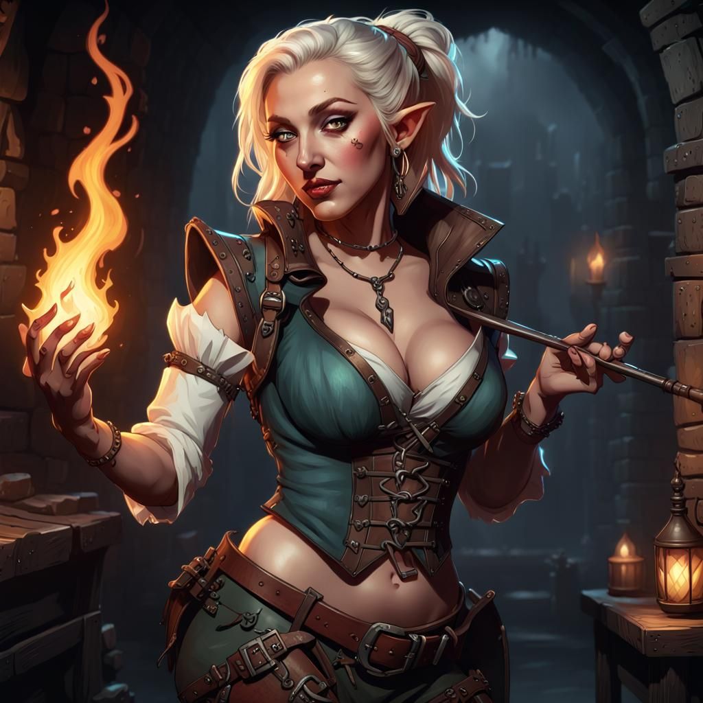 Half-Elf Bard in Darkest Dungeon Style