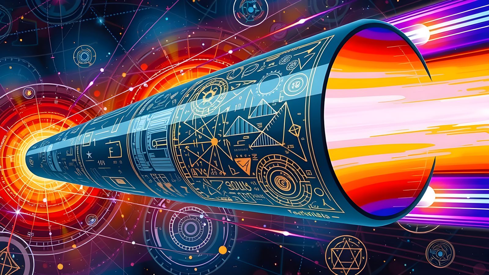 Gleaming Cylinder Races Through Impasto Starry Cosmos