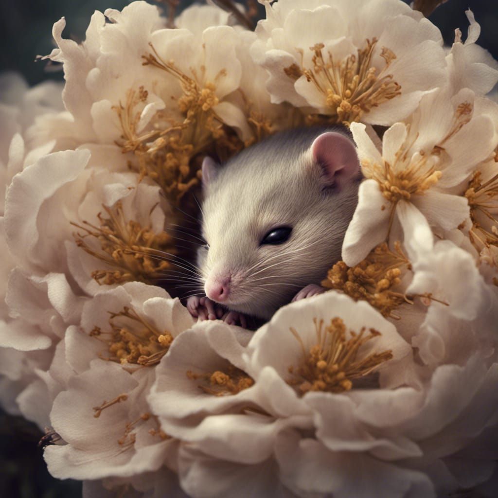 Baby Dormouse Sleeping in a Flower: Digital Matte Painting