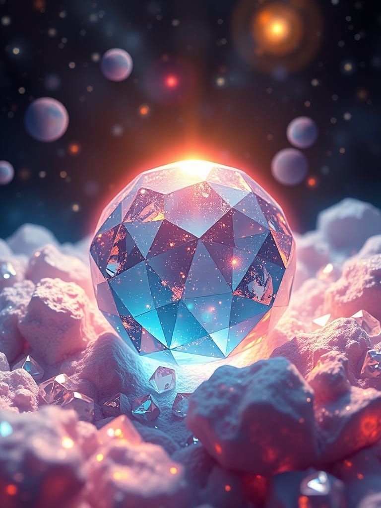 Fractal Geometric Celestial Scene With Glowing Gemstone Worl...