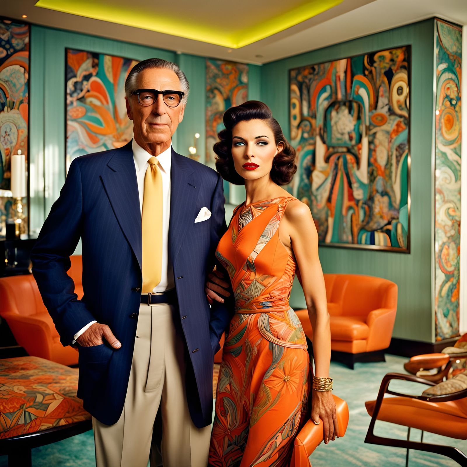 Stylish Woman in Art Deco Miami Living Room