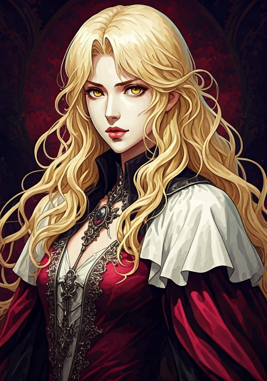Vampire Portrait: Golden Hair, Anime-Inspired Digital Art