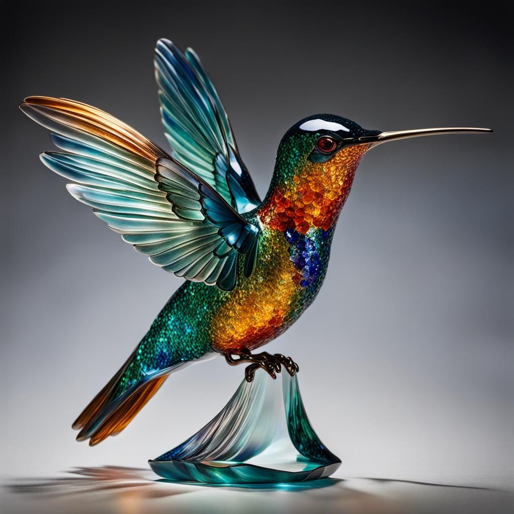 Glass Hummingbird Statue with Gemstones