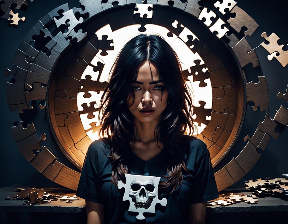 Horror Movie Scene: Girl's Deadly Jigsaw Puzzle