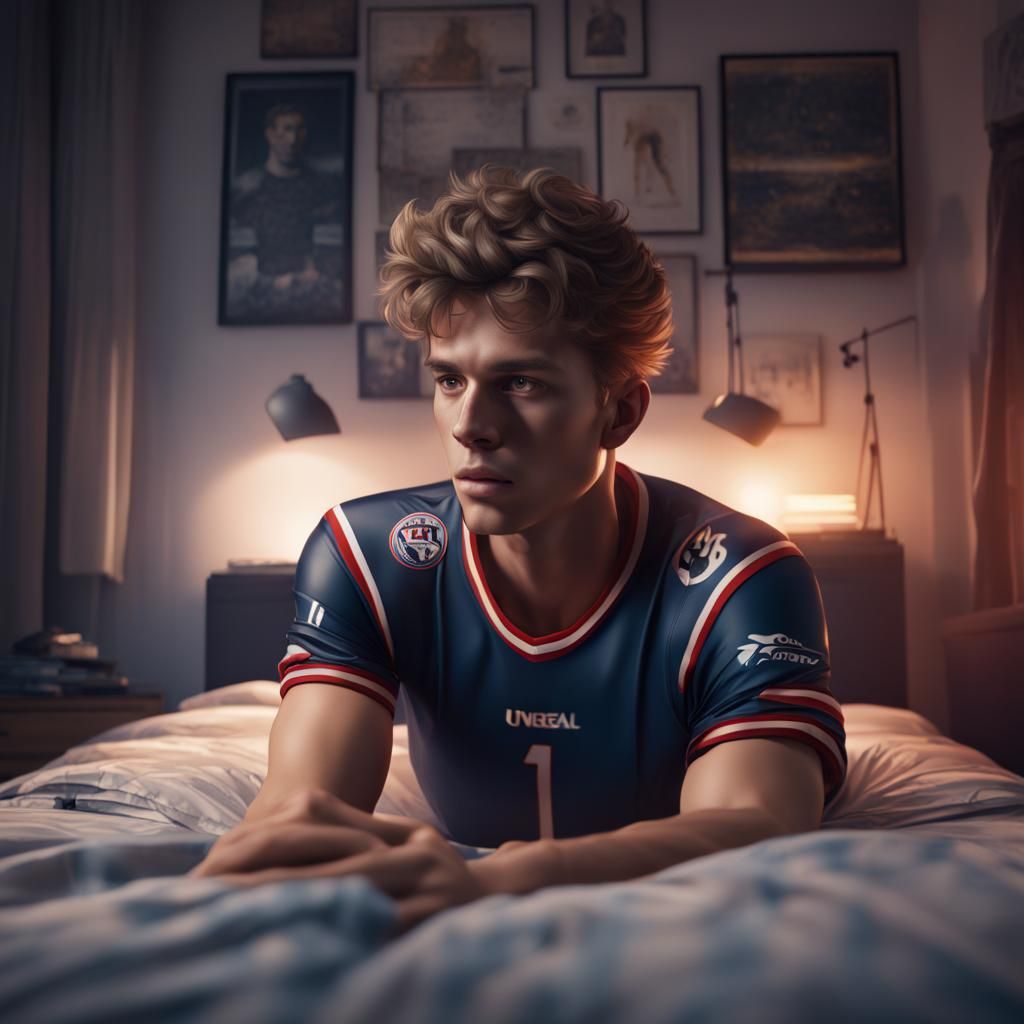 footballer lying on his bed