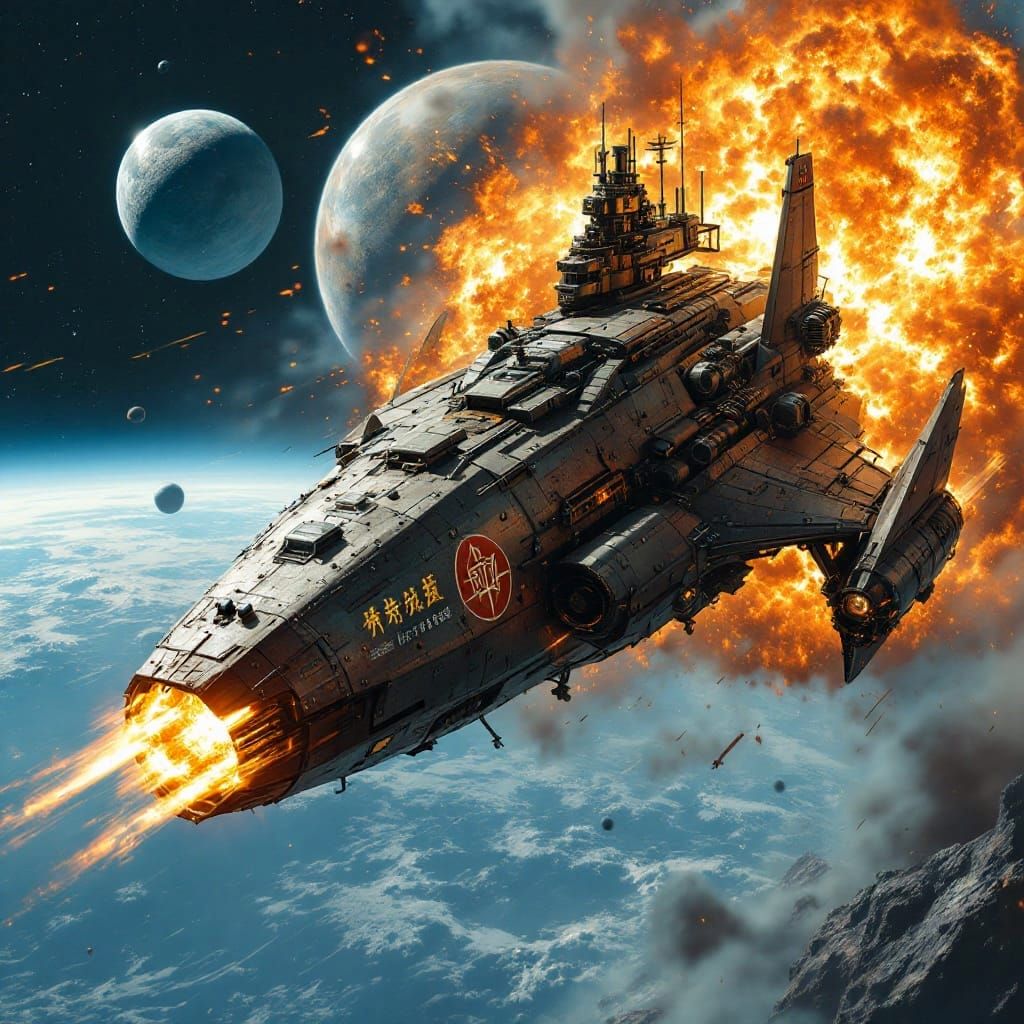 Retro-Futuristic Spaceship in Desperate Escape