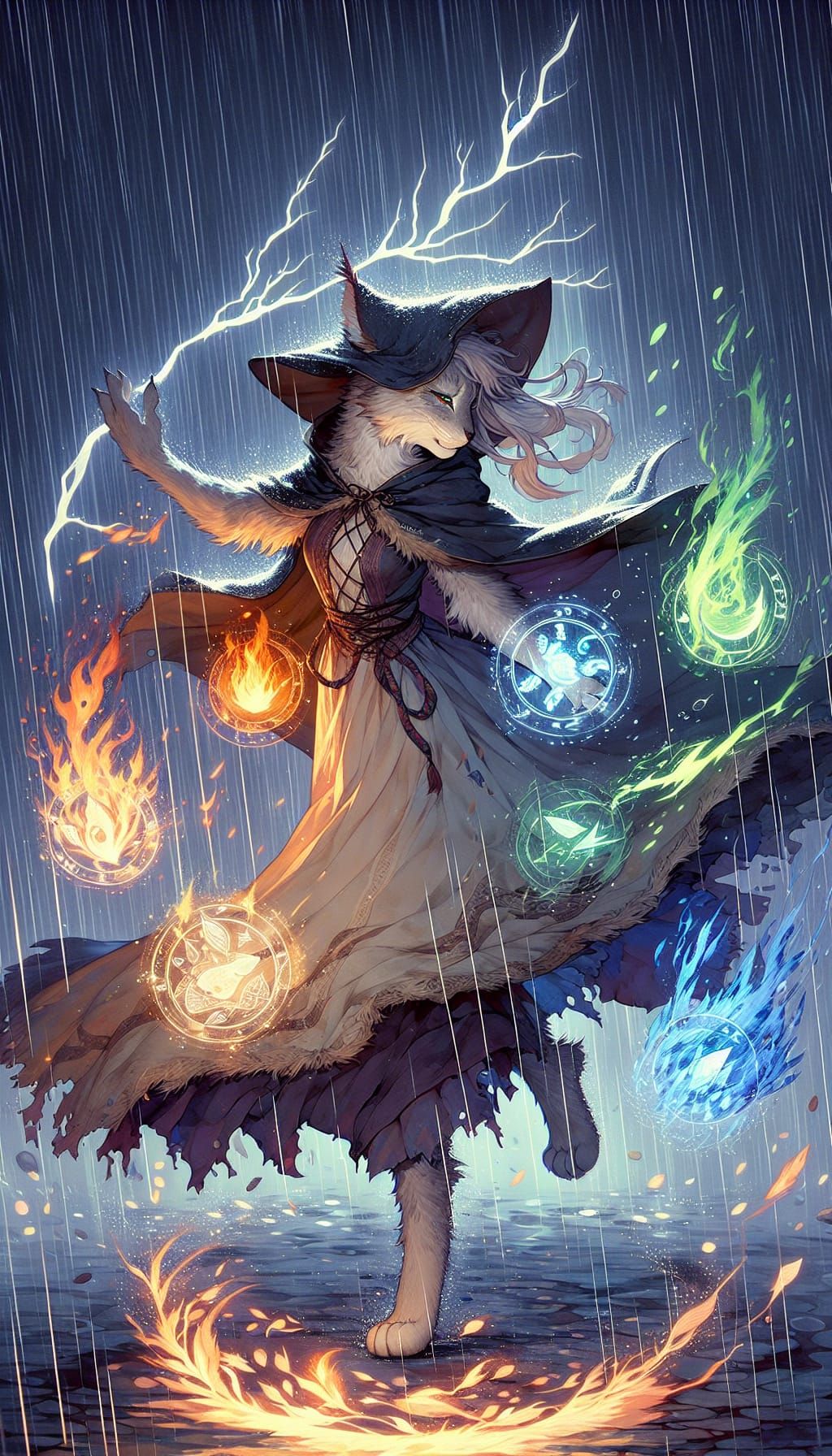 Enchanting Lynx Dances with Elements in Anime Style