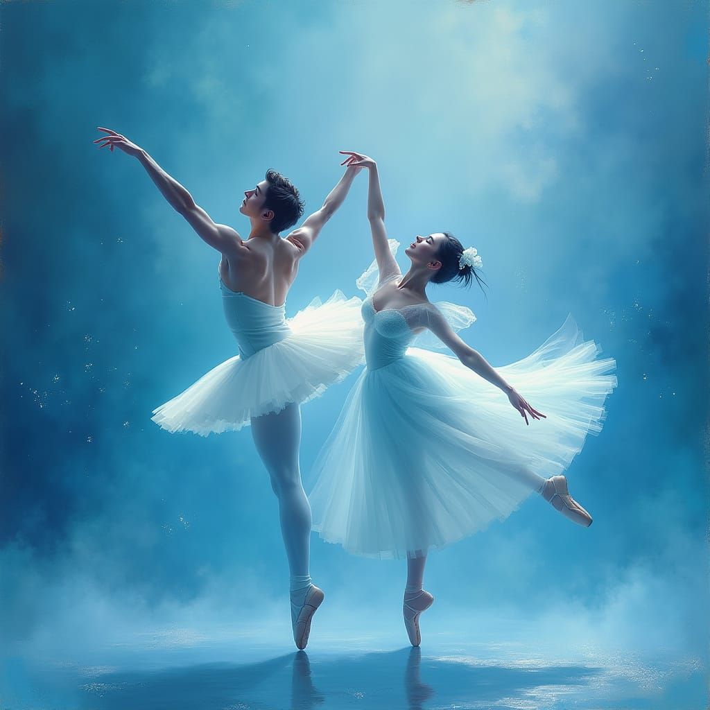 Ballet Dancer with Ethereal Blue Ballerina in Dreamlike Whim...