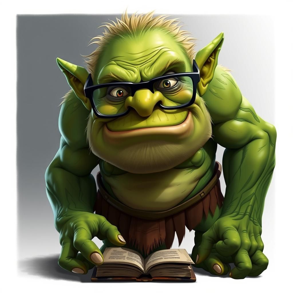 Friendly Green Troll with Reading Glasses Posing