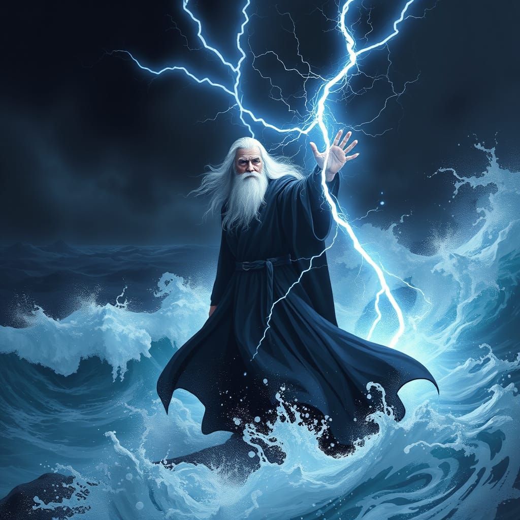 Wizard Conjures Lightning Storm: Sci-Fi Art