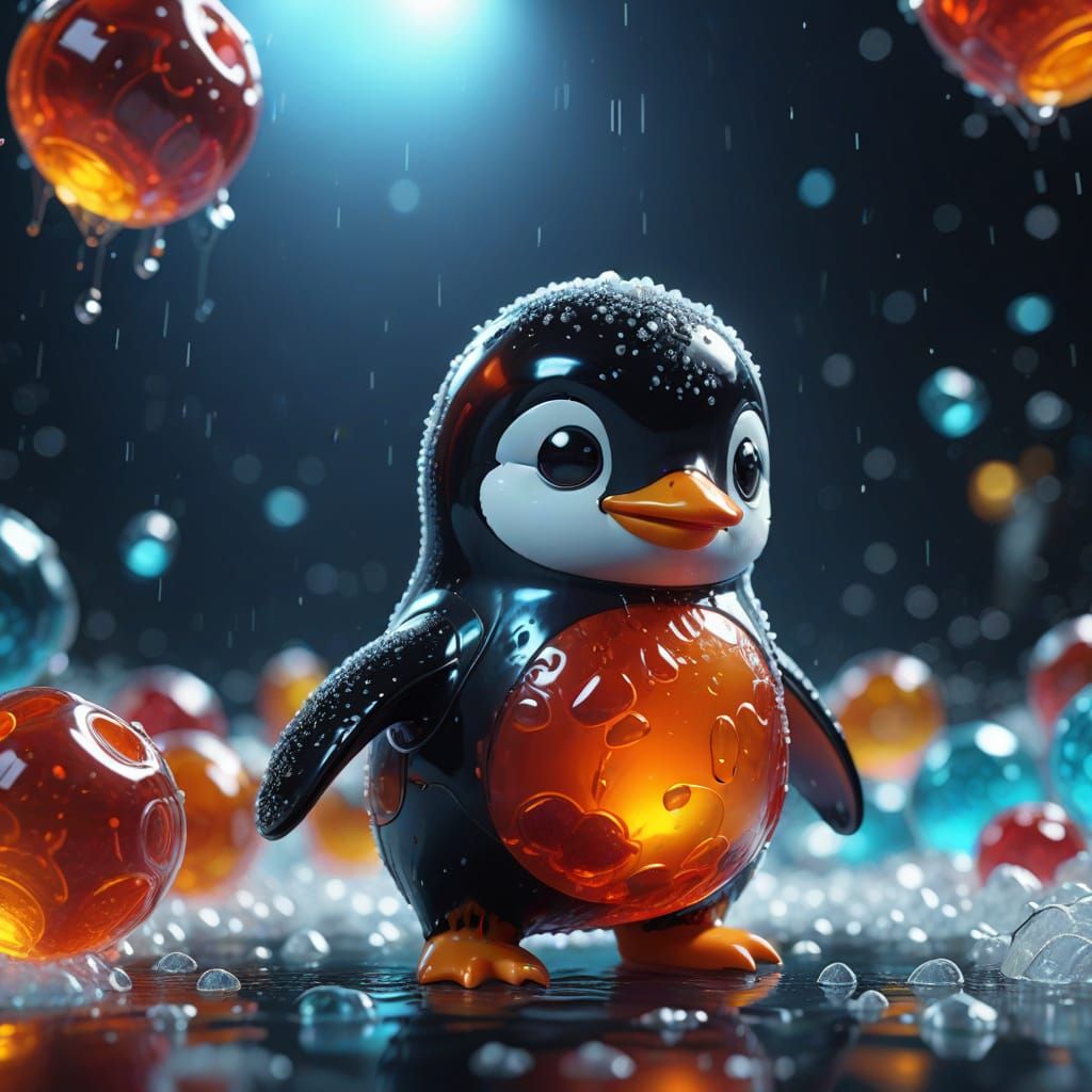 Gummy Penguin Portrait in Epic 3D Game Style