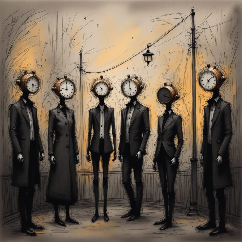 Clockwork City Silhouettes with Clock Faces