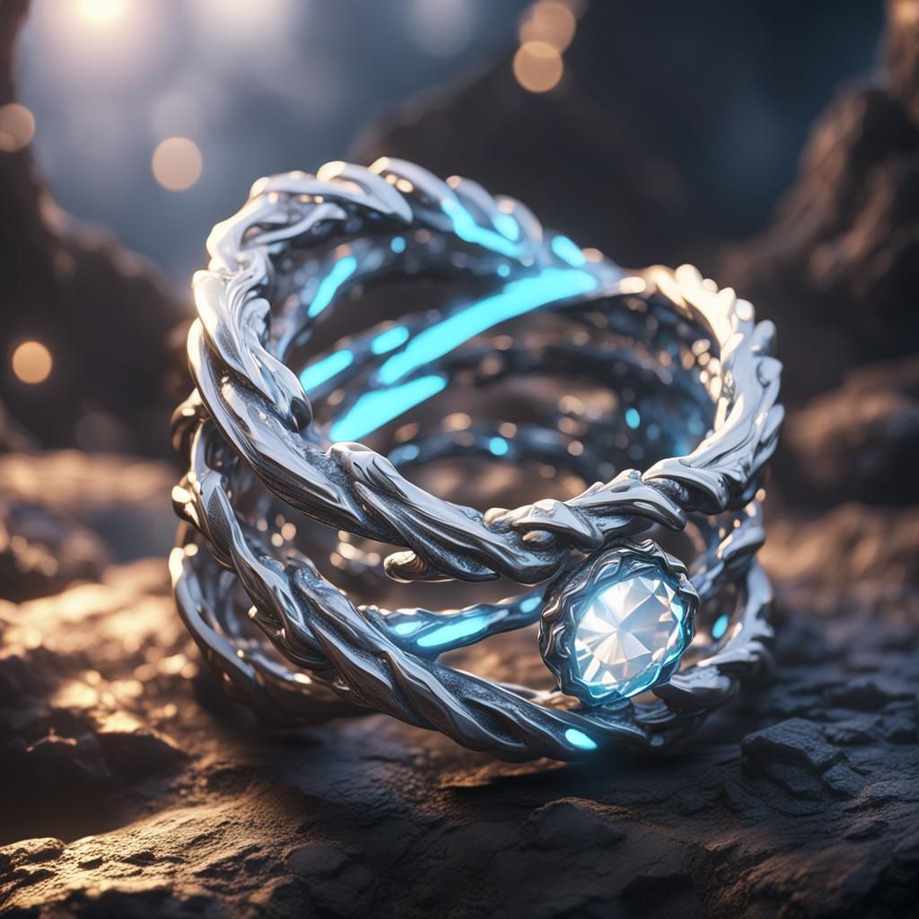 Glowing Gem in Twisted Silver Ring: Fantasy Concept Art