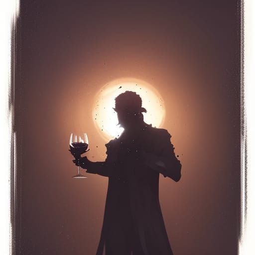 Shadow Man Holds Universe in Wine Glass
