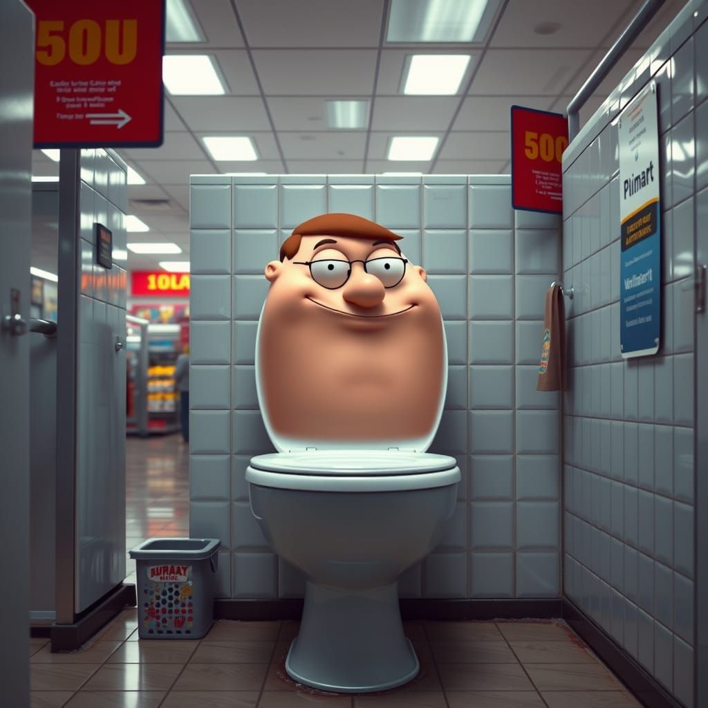 Peter Griffin in a Surreal Walmart Bathroom Scene, in Cyberp...