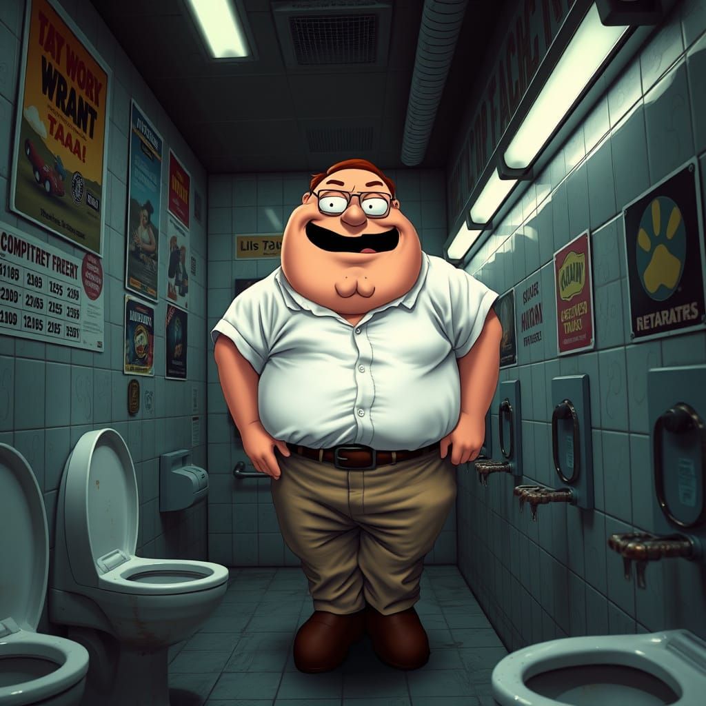 Peter Griffin in a Grimy Walmart Bathroom Scene
