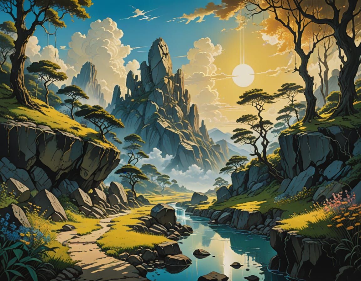 Surreal Forest Trail with Golden Glow