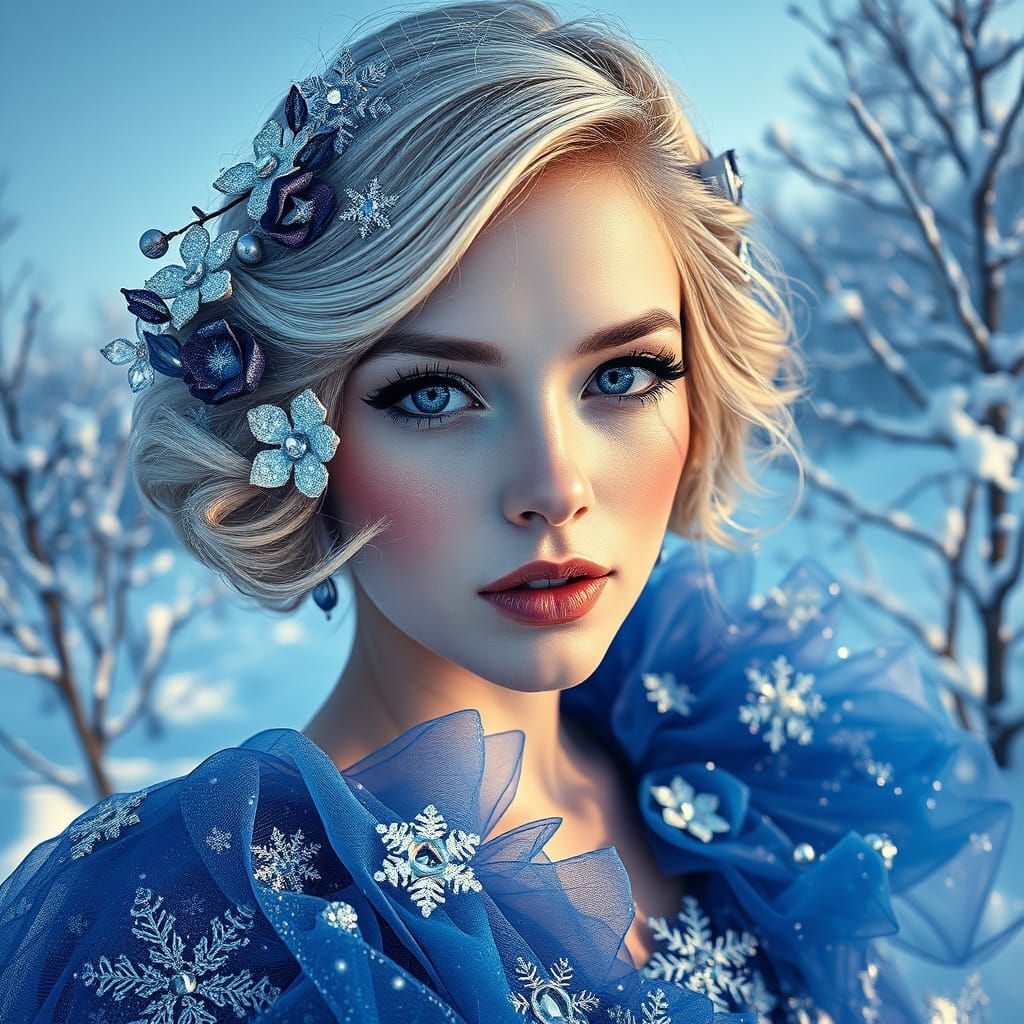 Cinematic Portrait of a Majestic Snow Princess in Oil-and-In...