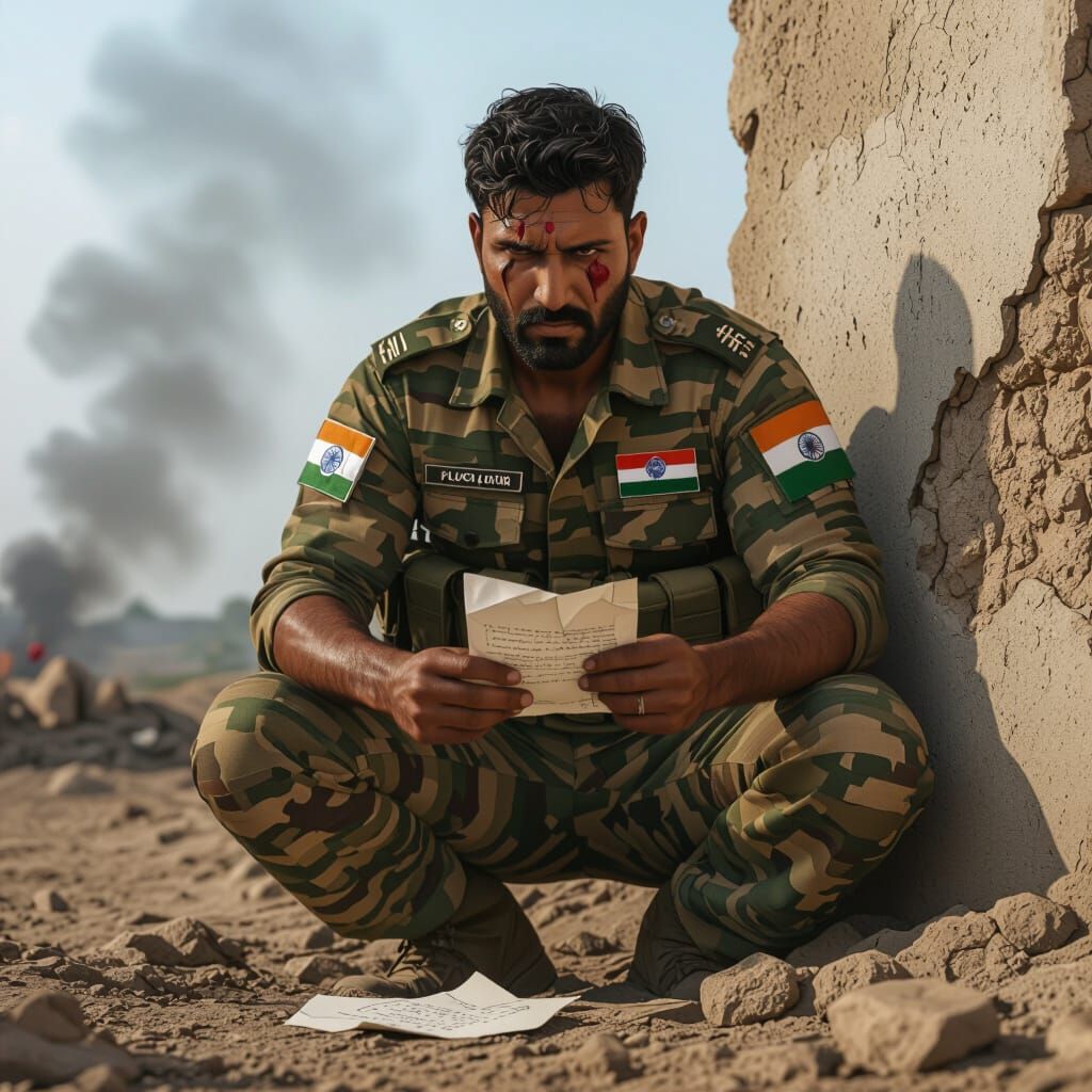 Indian Soldier on Battlefield in Realistic 3D Style