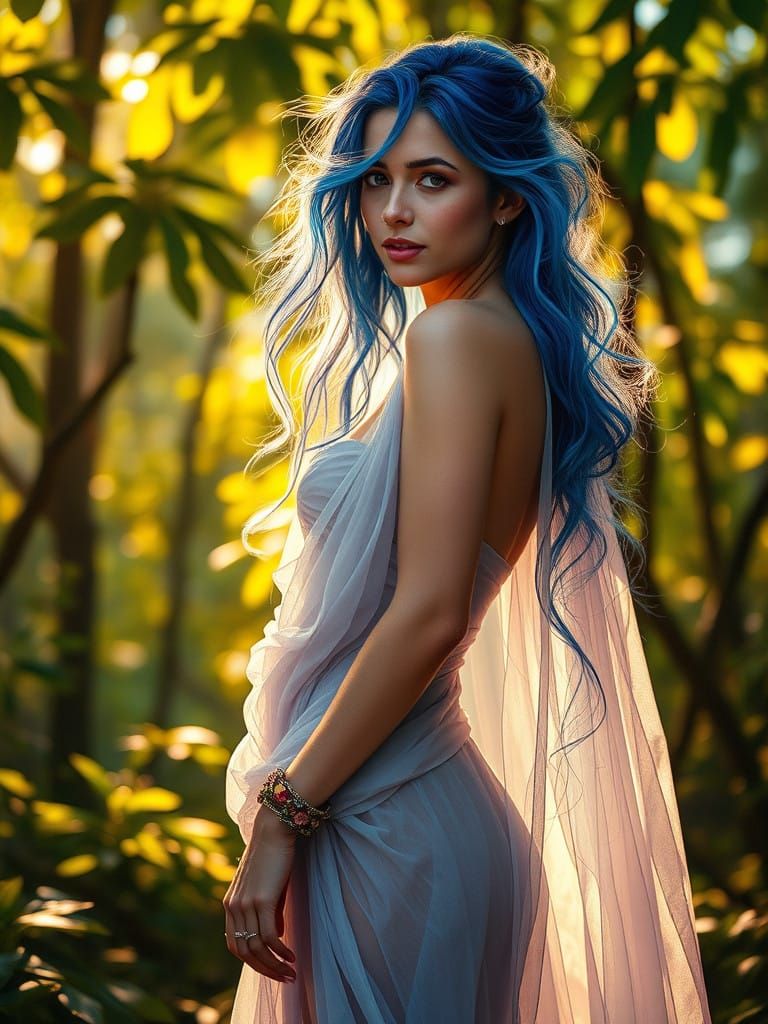 Ethereal Goddess of Love in Vibrant Forest