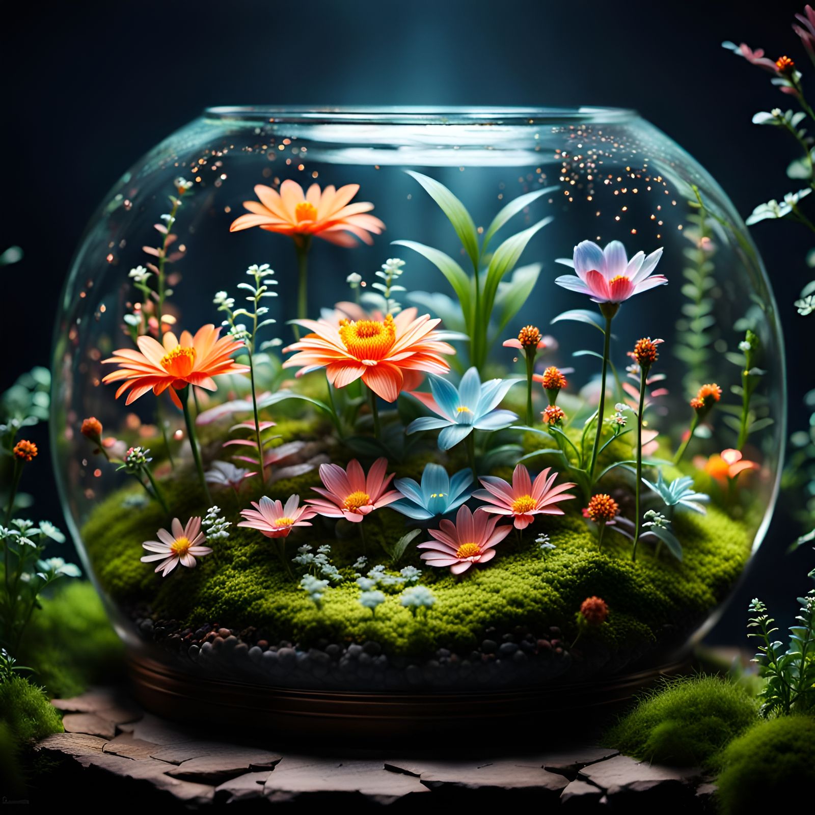 Glowing Flowers in Ethereal Dreamcore Terrarium