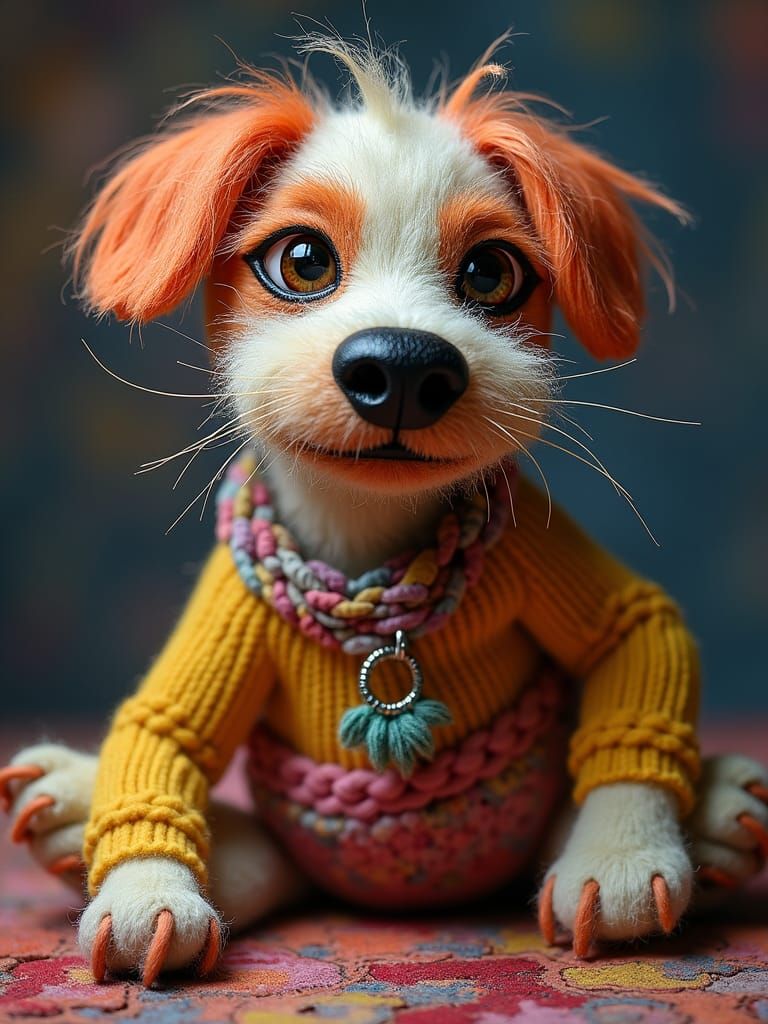 Hyperdetailed Candlewicked Boofy Dog in Textile Art Style