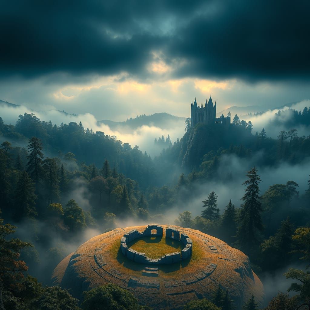 Mystical Ancient Forest with Druid Circle and Abandoned Cast...