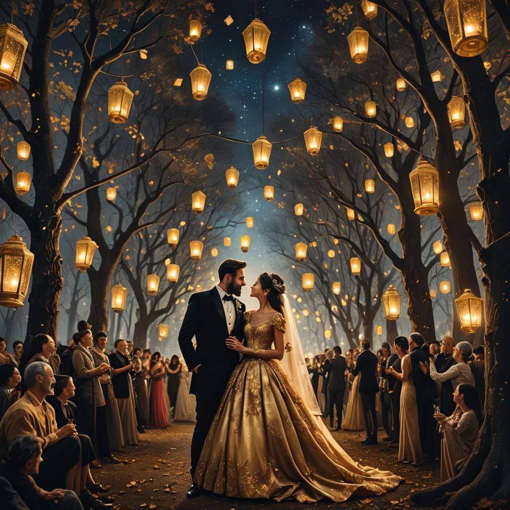 Married Couple's Starry Night Celebration in Fantasy Art