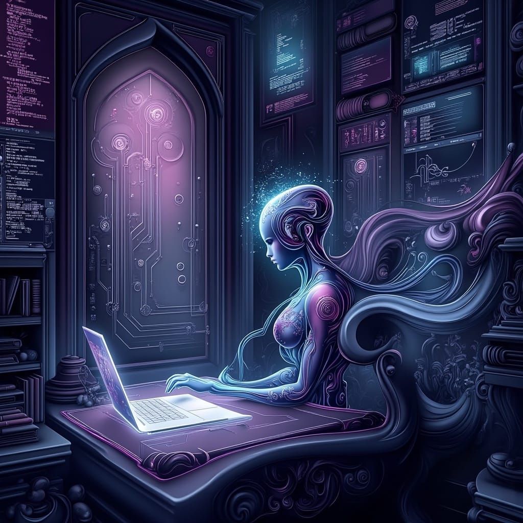 <lora:Gothic:1.0> Render an image of an artificial intellige...