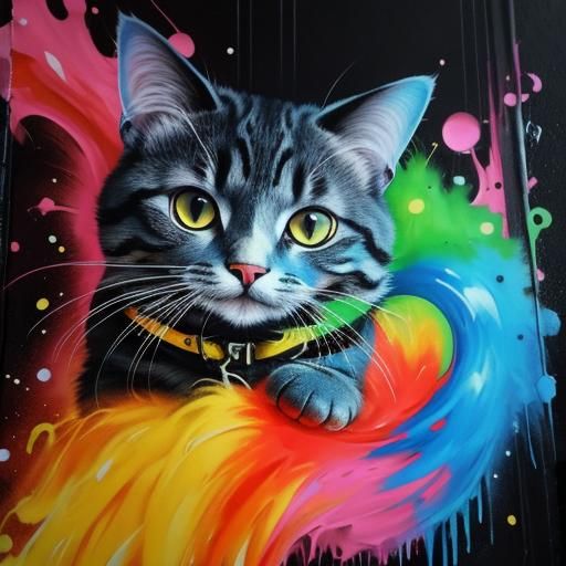 Flamethrower Cat Graffiti Art Splash Painting