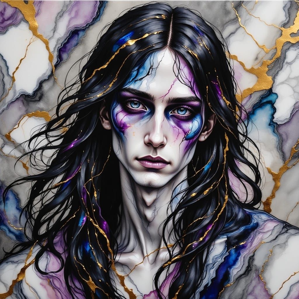 Gothic Man Portrait with Marble and Watercolor Textures