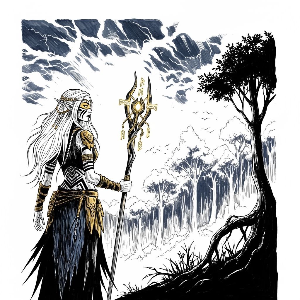 Elven Princess in Primordial Forest Sketch