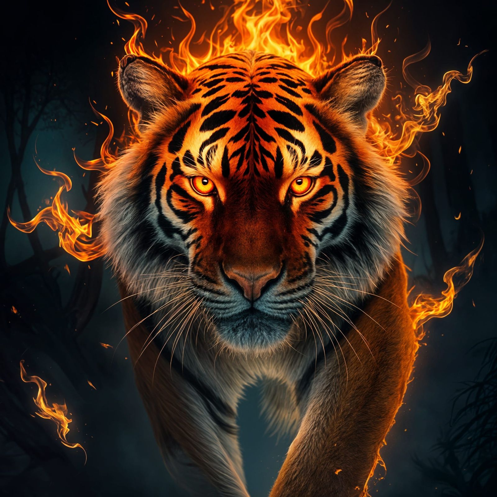 Fiery Tiger in Dark Forest: Visual Poem