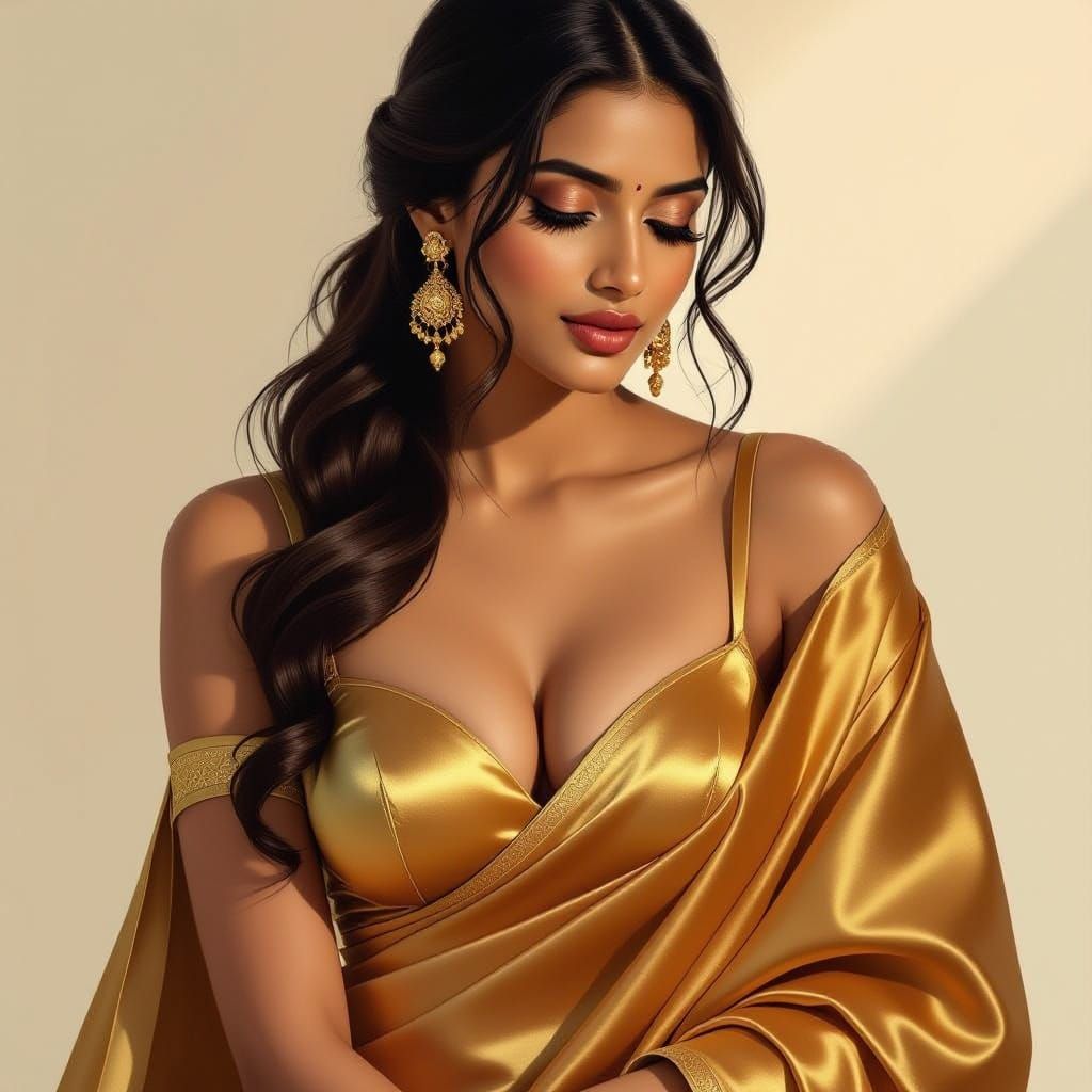 Elegant Indian Woman in Satin Saree