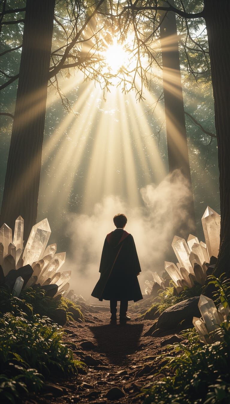 Harry Potter in Mystical Forest with Divine Sunshine