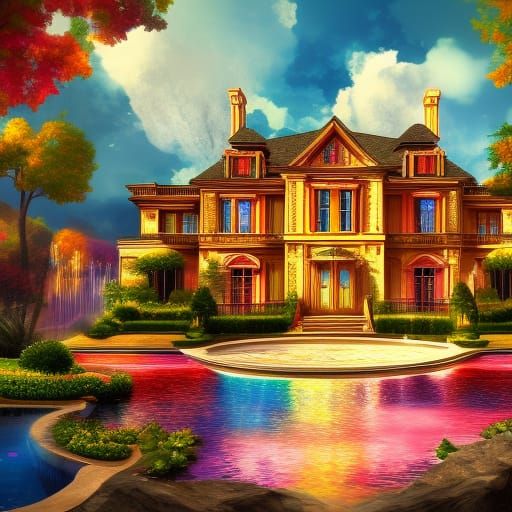 Luxury Mansion in Hyperrealistic Splash Art Style