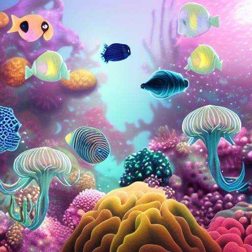 Luminous Alien Underwater Landscape in Pastel Colors
