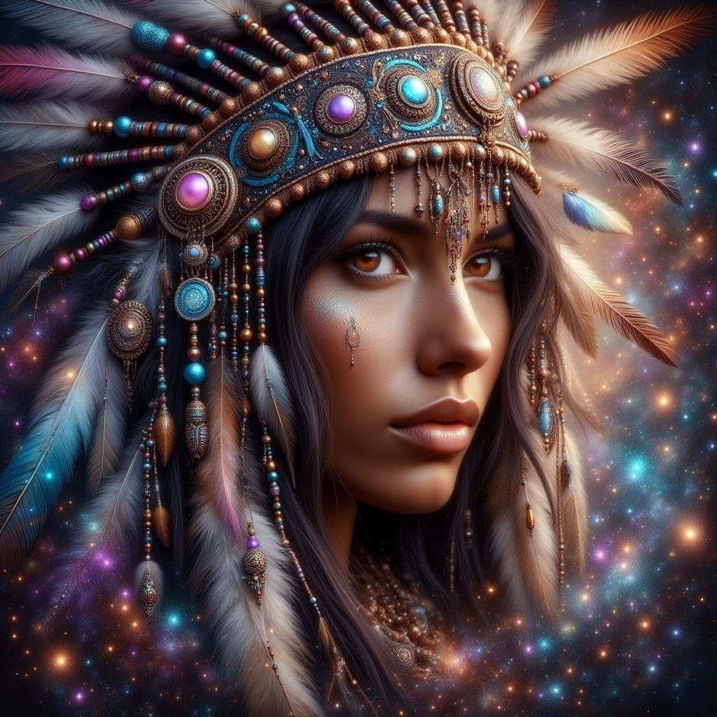 Native American Woman with Ethereal Aura