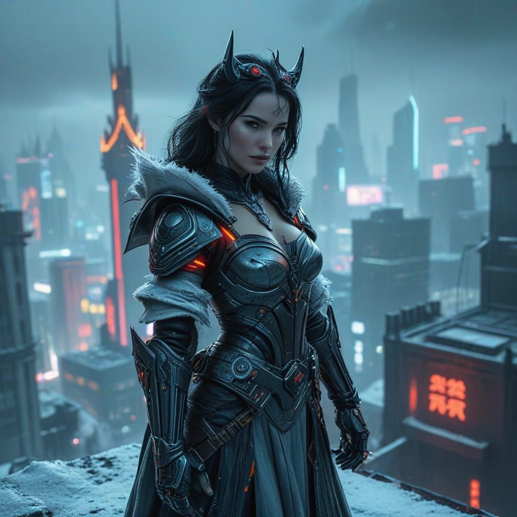 Cyberpunk SnowWhite in Dynamic Cityscape