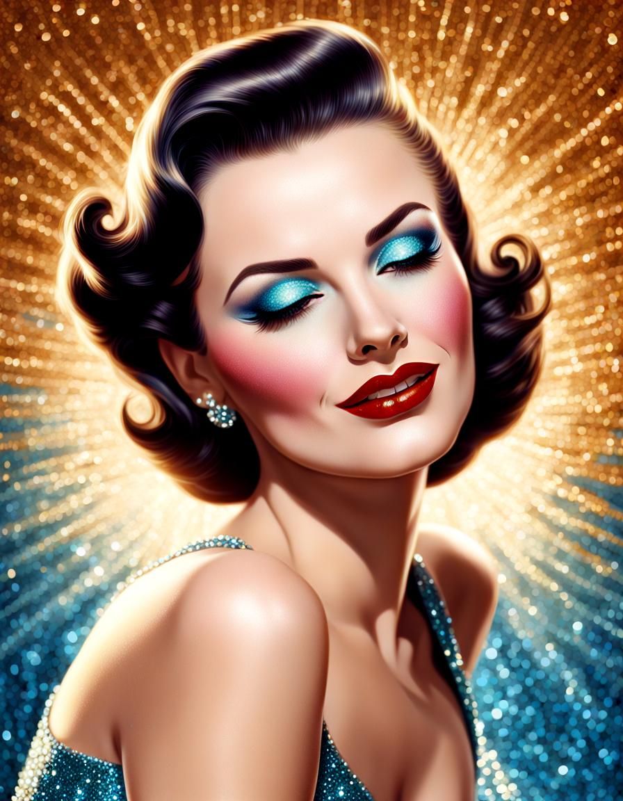 Retro Pin-Up Girl Portrait with Glittering Wink