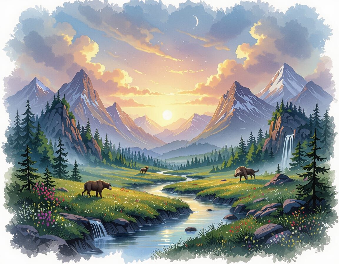 Airbrushed Fantasy Landscape with Floating Islands