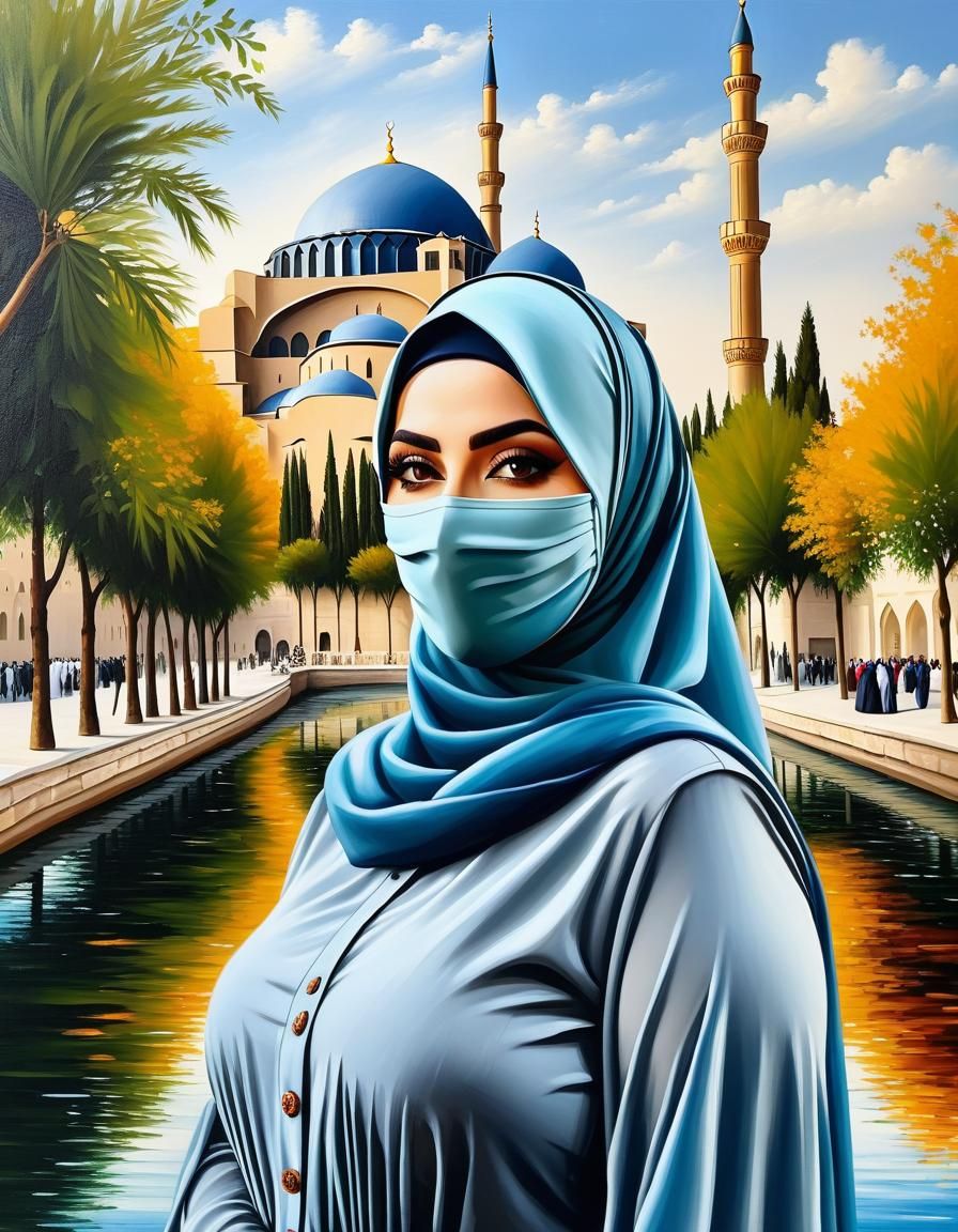 Middle Eastern Woman in Hijab as Oil Painting