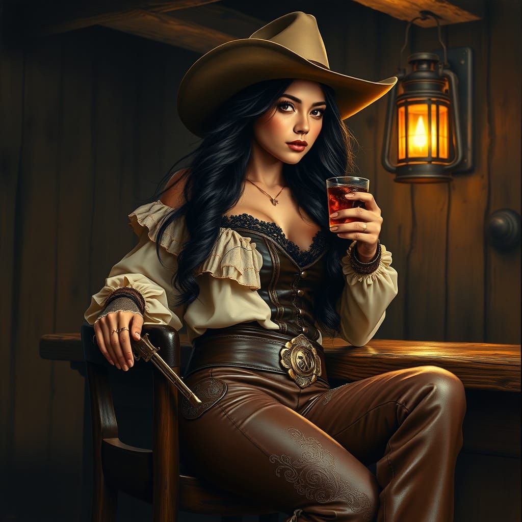 Filipina Cowgirl in Whiskey Saloon: Romantic Western Realism
