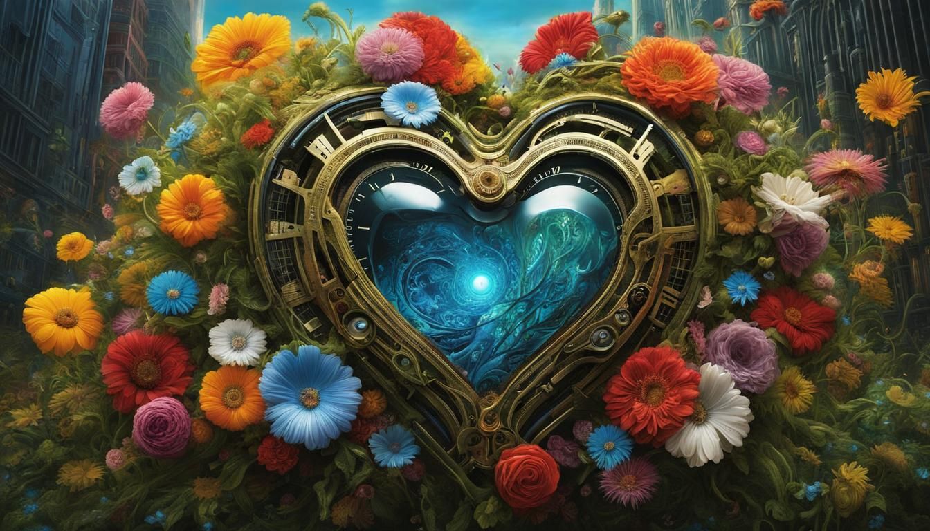 Ethereal Biomech Heart with Clockpunk Cyberpunk Elements
