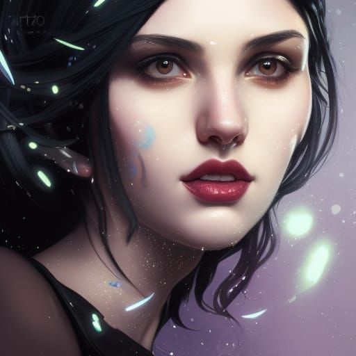 Girl with Starry Hair: Detailed Digital Portrait