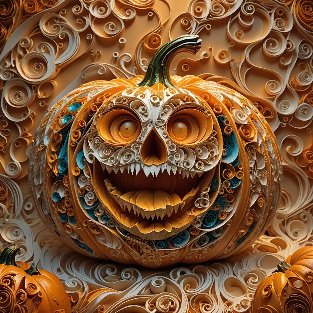Intricate Pumpkin Carving in Hyper-Realistic Digital Art